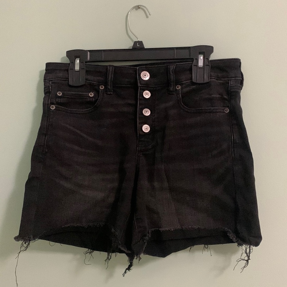 American Eagle Next Level Stretch Button Up Black Jean Shorts